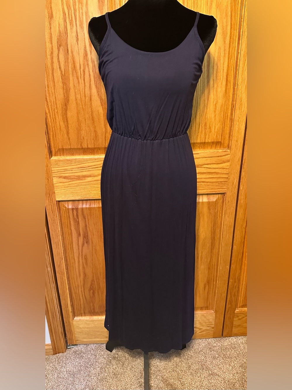 Olivia Rae Navy Blue Maxi Dress Spaghetti Strap Elastic Waist Sleeveless